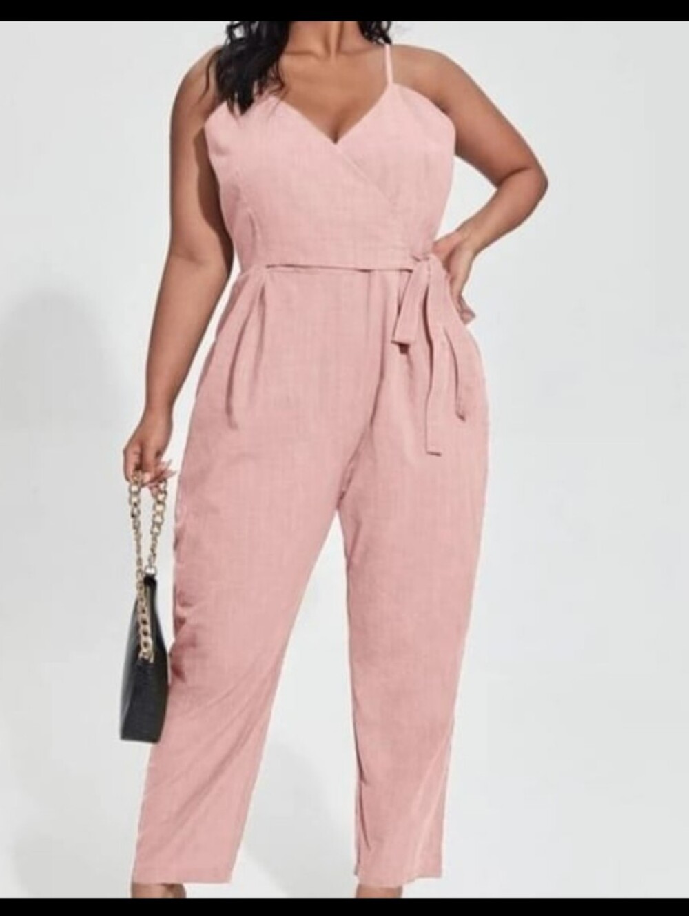 SHEIN Dusty Pink Wrap-Front Sleeveless Jumpsuit